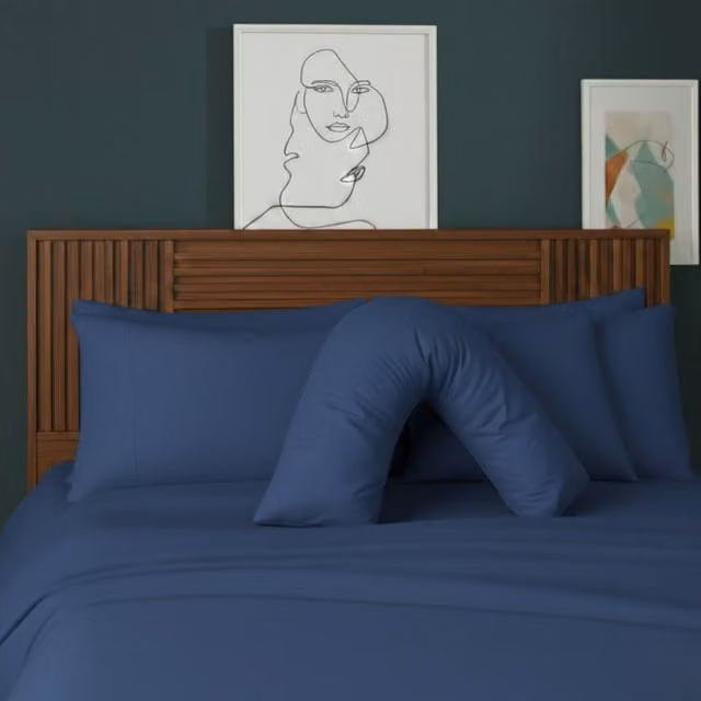Snug City V Shape Maternity Pillowcase in Mid Blue, Breathable Polycotton