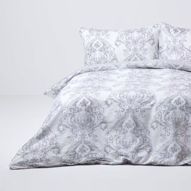 Homescapes Grey Cotton Reversible Duvet Cover and Pillowcase Set