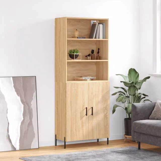 Berkfield Home Sonoma Oak Highboard in Brown, W/D/H: 69.5 x 34 x 180 cm