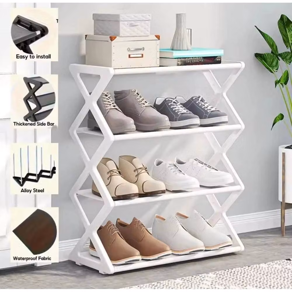 FLAVORA 4 Tier Foldable Shoe Rack Storage Shelf in White, W/D/H: 50 x 50 x 50 cm – 3