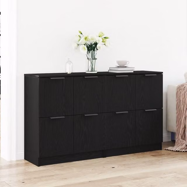 Berkfield Home Set of 2 Modern Black Oak Sideboards in Engineered Wood, W/D/H: 60 x 30 x 70 cm – 1