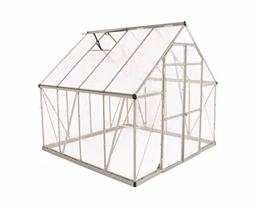 Palram Canopia Balance Silver Polycarbonate and Aluminium Freestanding Gable Greenhouse W/D/H: 244 x 247 x 231 cm – 1