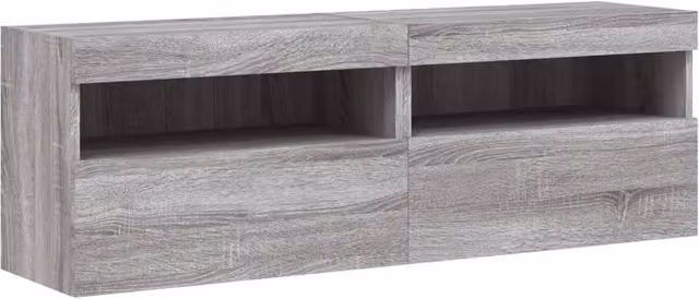 Berkfield Home Set of 2 Modern Grey Sonoma TV Wall Cabinets with LED Lights, W/D/H: 60 x 30 x 40 cm