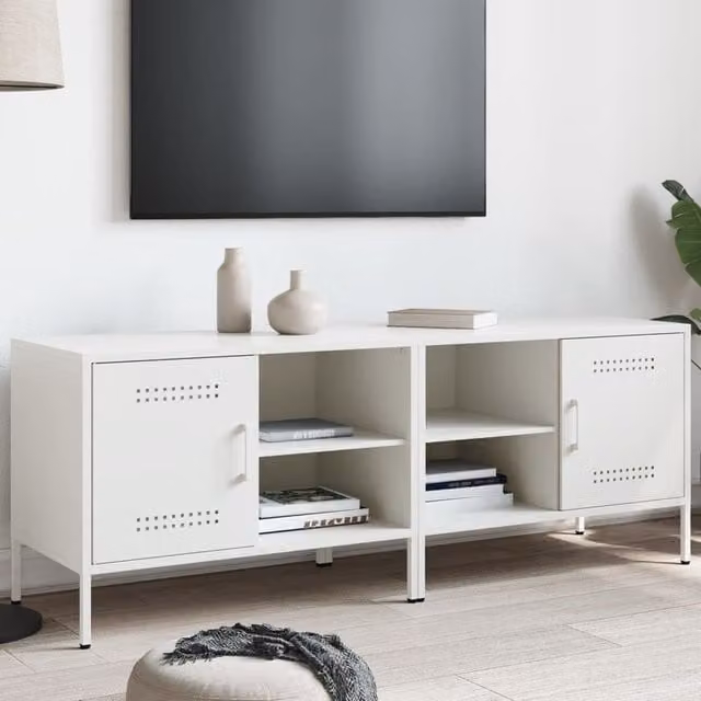 Berkfield Home Set of 2 White Metal Industrial TV Cabinets W: 68 cm, D: 39 cm, H: 50.5 cm – 1