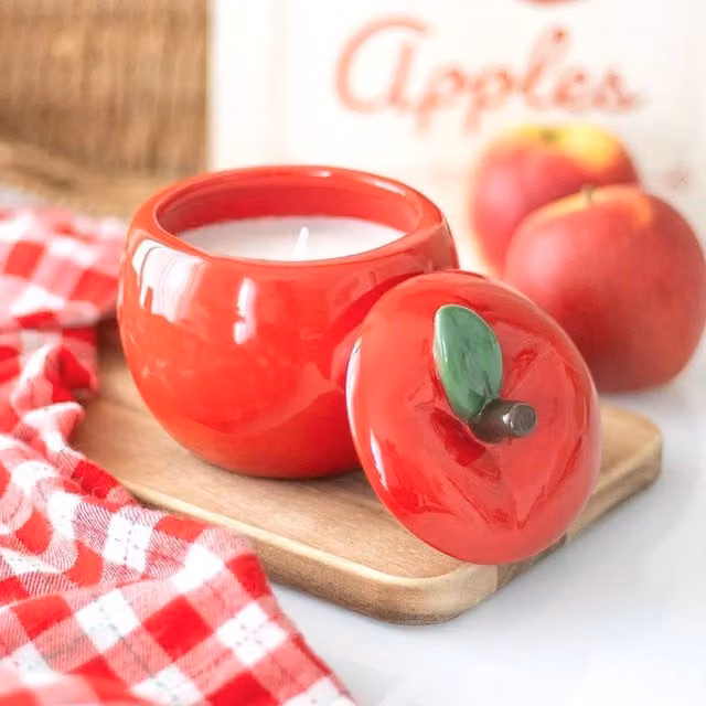 Uniqueful Red Apple Shaped Ceramic Candle Jar