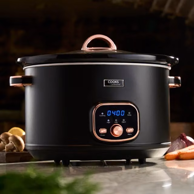 Cooks Professional 8L Digital Slow Cooker in Black and Rose Gold