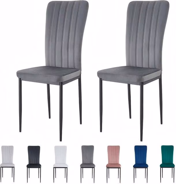 MCC Direct Elle Set of 2 Velvet Upholstered Dining Chairs in Dark Grey
