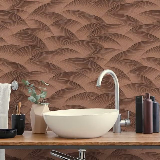 Erismann Geometric Abstract Art Deco Wallpaper in Copper, Bronze and Brown