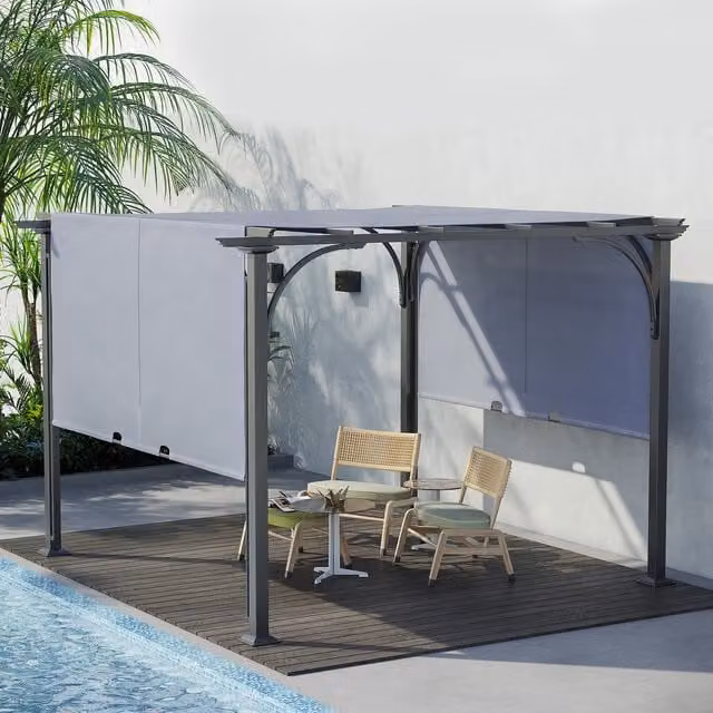 Outsunny Modern Retractable Pergola Gazebo with Adjustable Canopy in Grey and Black
