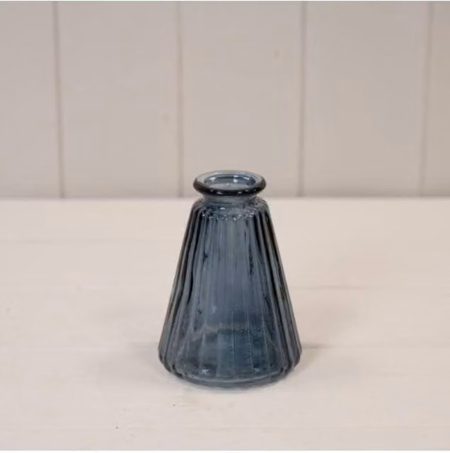 KDMD Blue Vintage Ribbed Glass Bottle