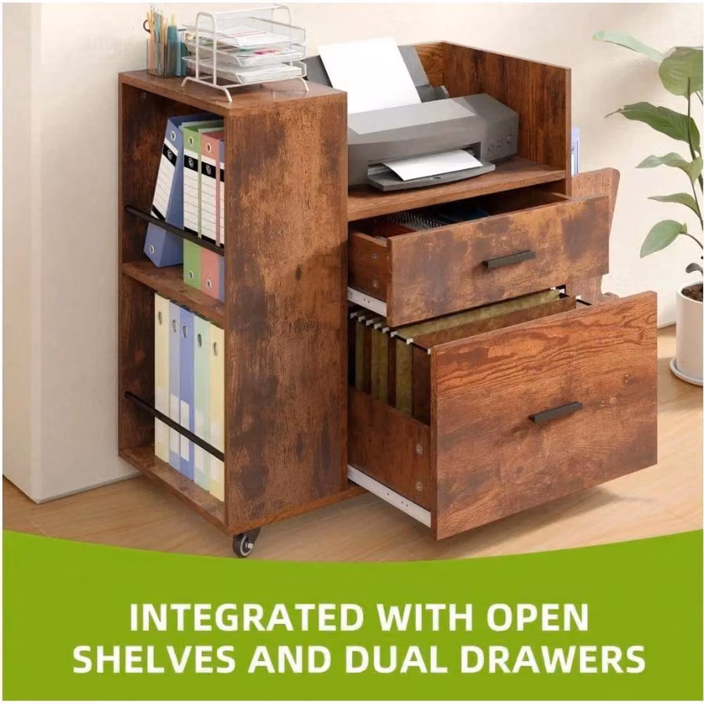 VOGREX Brown Mobile Rolling Filing Cabinet and Printer Side Storage Rack – 3