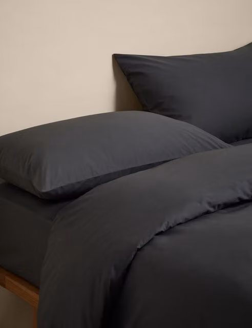 M&S Cotton Rich Percale Duvet Cover Set, Charcoal Grey, 180 x 200 cm