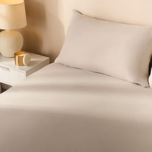 Highams Double Fitted Flannelette Sheet, 100% Brushed Cotton, Natural Beige, W/D/H: 135 x 200 x 25 cm
