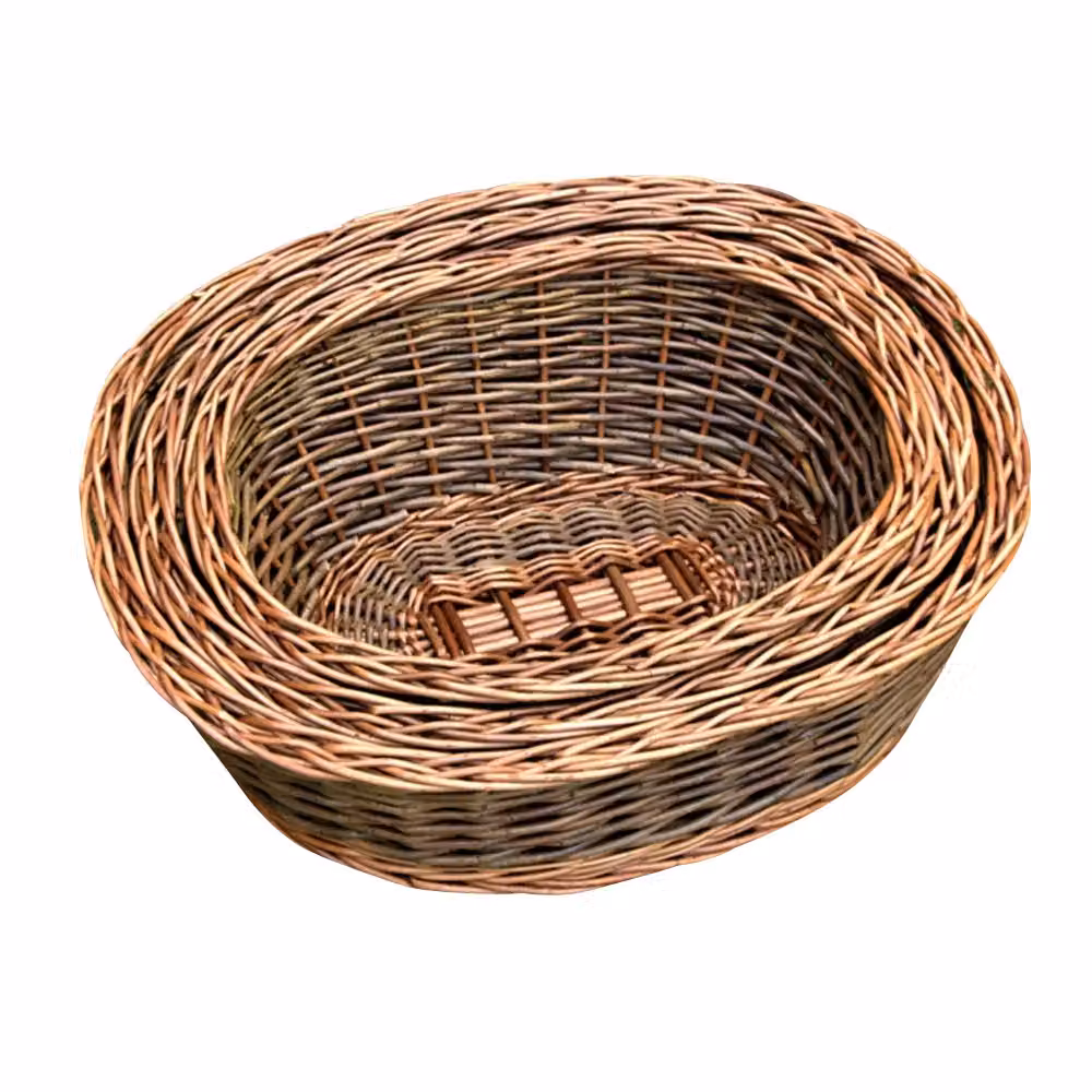 Red Hamper Set of 3 Two Tone Green Oval Wicker Trays with Handles in Brown – 2