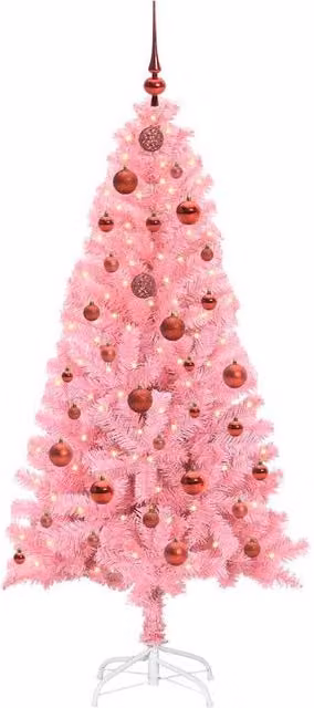 Berkfield Home Lush Pink Christmas Tree with 150 LEDs and Stand, Height: 150 cm