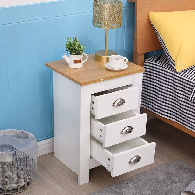 HMD Furniture Modern 3 Drawer Bedside Table Nightstand in White or Grey