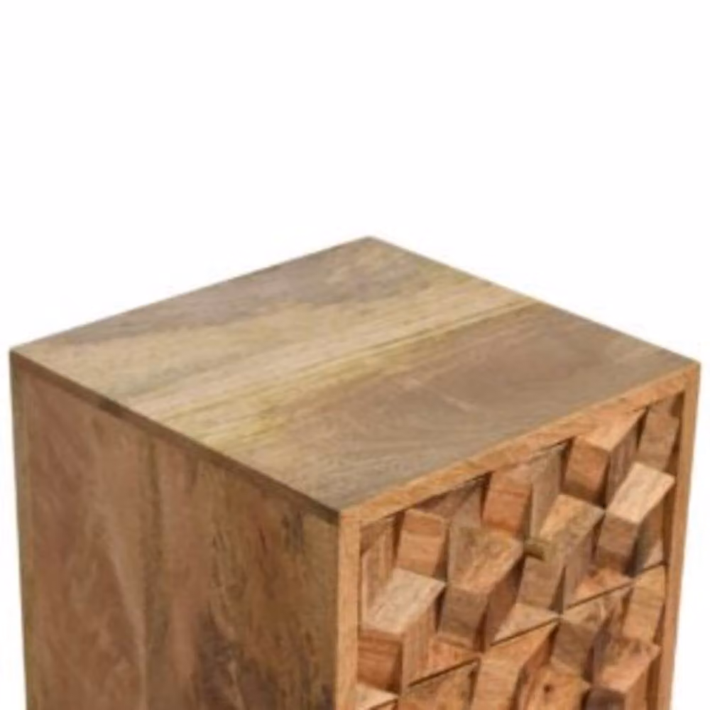 Wyld Haus Banyuls Mini Cube Carved 2 Drawer Bedside Table in Brown Mango Wood – 4