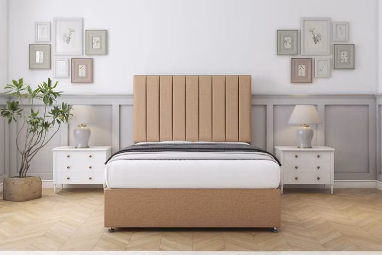 Sloomy Kansas Dumfries Divan Set with 26 inch Headboard in Light Brown, King Size, W/D/H: 180 x 200 cm