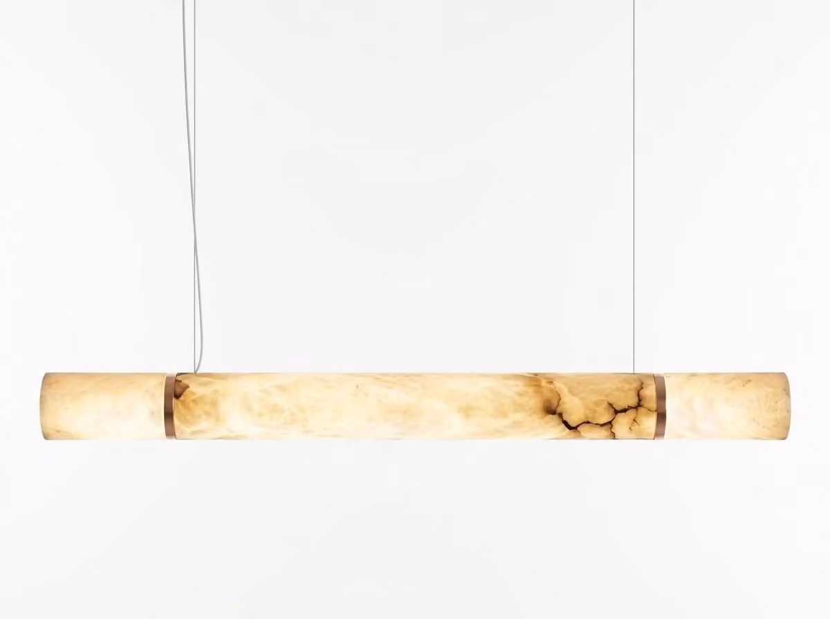 Araco Lumière Frozen Vox Alabaster Pendant Light in White and Beige with Gold/Brass Metal Details
