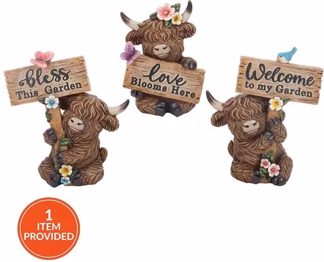 Ornate Collection Small Brown Highland Cow with Rustic Sign Wall Decoration