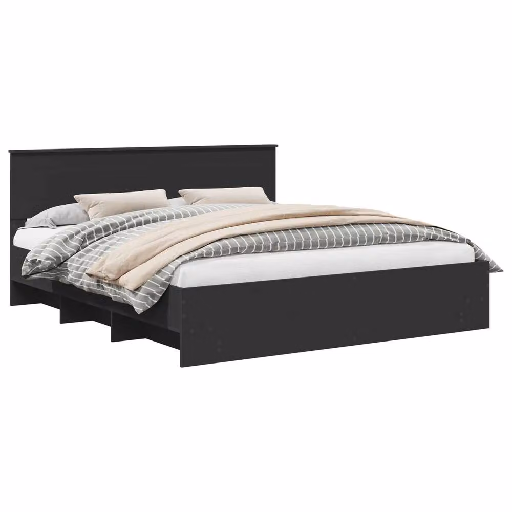 Berkfield Home Modern Bed Frame with Headboard in Black, Engineered Wood, W/D/H: 180 x 200 cm – 2