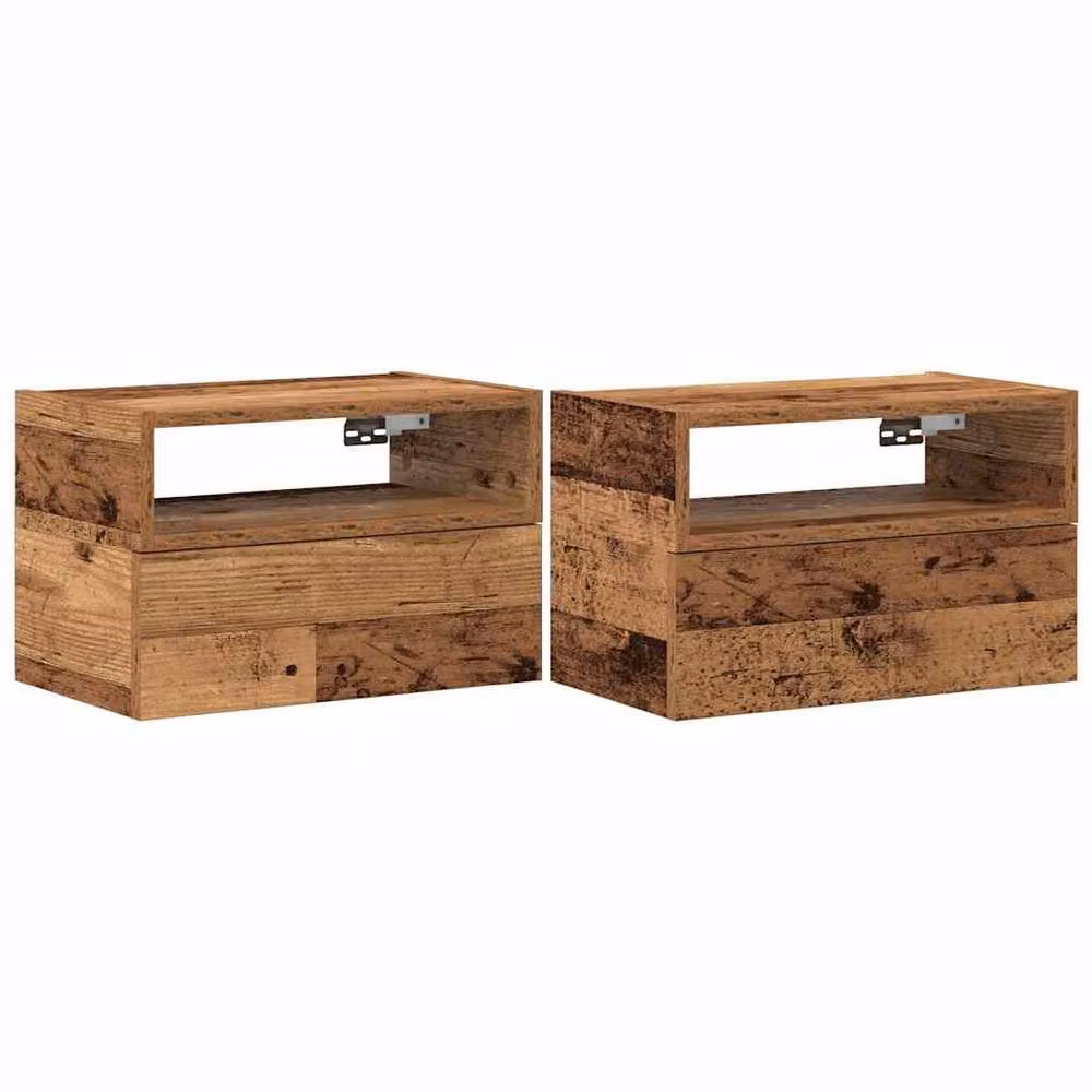 Berkfield Home Set of 2 Durable Wall-mounted Bedside Cabinets in Old Wood Brown, W/D/H: 45 x 26 x 28.5 cm – 3