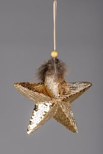 Shatchi 3-Piece Gold Star Christmas Hanging Decorations, 15 cm – 2