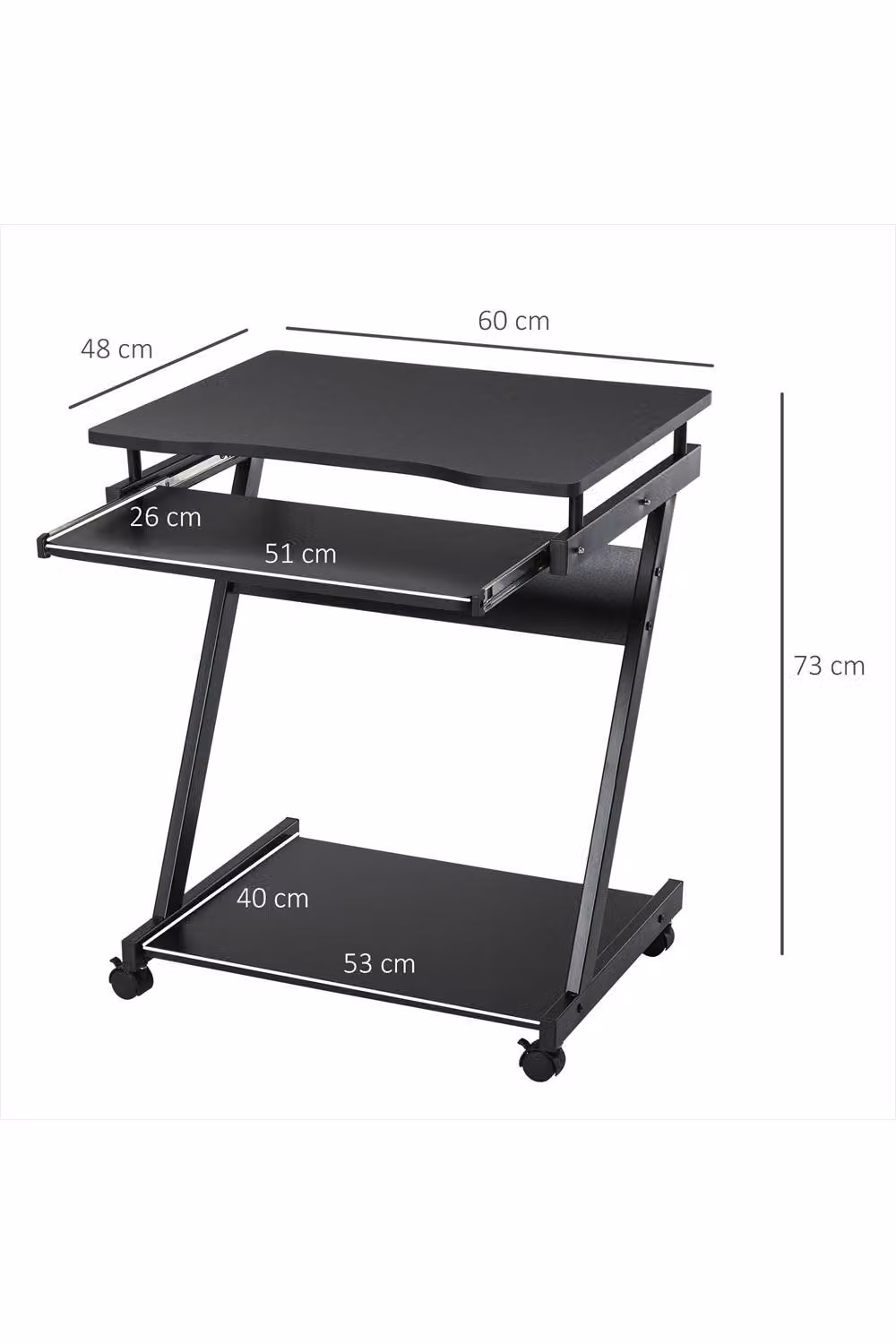 ERGOVEXA Movable Computer Desk with Sliding Keyboard and Castors, Black – 2