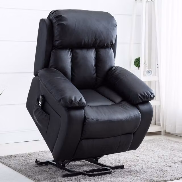 More4Homes Chester Dual Motor Electric Riser Recliner Armchair with Massage and Heat, Black Bonded Leather