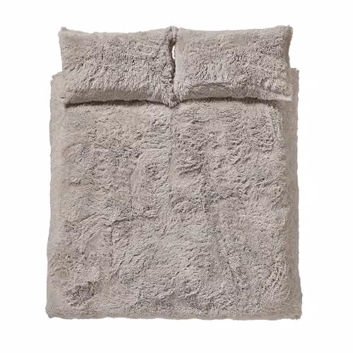 Catherine Lansfield Cuddly Deep Pile Faux Fur Super King Duvet Cover Set with Pillowcases, Beige/Sand, Duvet Cover: 180 x 200 cm, Pillowcases: 50 x 75 cm – 3