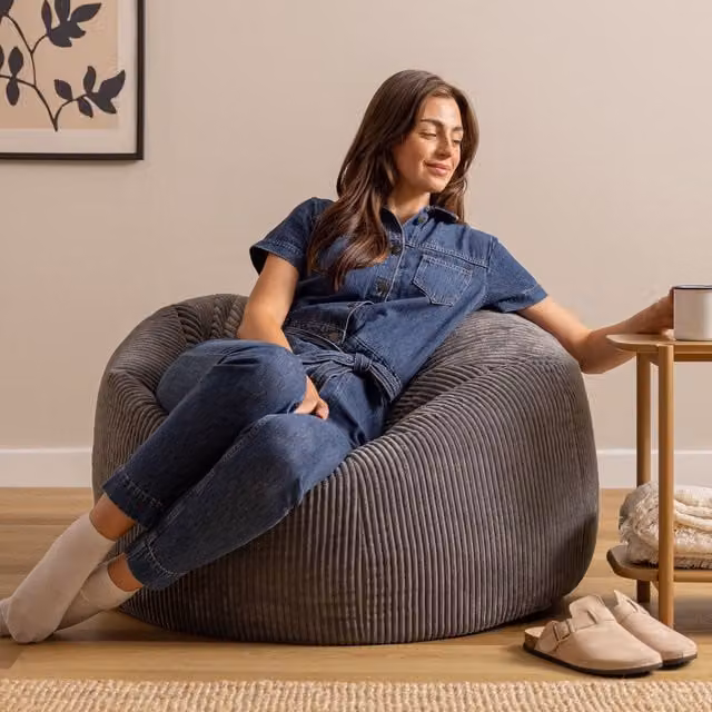 icon Kingston Large Classic Cord Bean Bag in Grey – 1