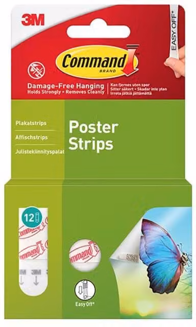 Command Double-Sided Self-Adhesive Poster Strips, Pack of 12, Transparent and Green