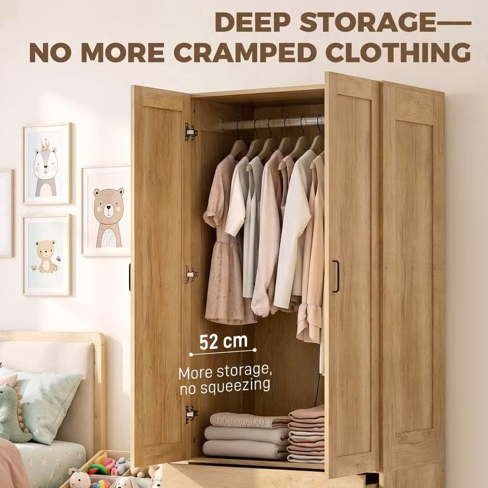 KORVIXA Modern Brown Wood Wardrobe with 2 Internal Drawers and Soft Close Hinged Doors W/D/H: 100 x 52 x 100 cm – 2