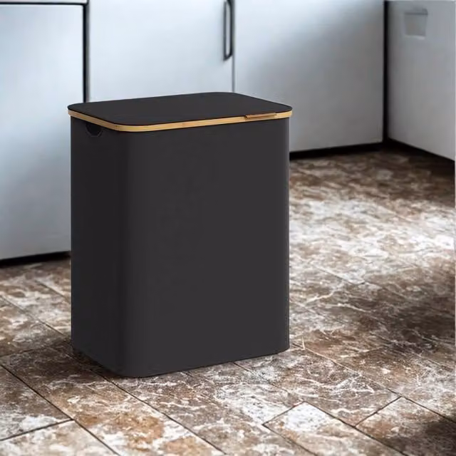 Pirlo Plush 130L Double Laundry Basket with Lid and Removable Lining in Black