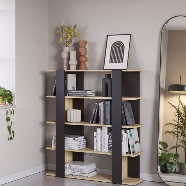 Decortie Tita Modern Oak Bookcase Display Unit in Black