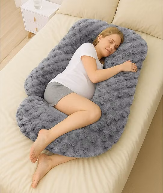 Velosso Snug Soft Comforting Support Maternity Body Pillow in Silver Teddy Fleece