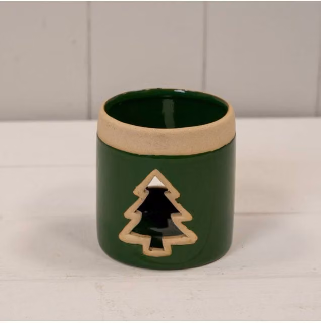 KDMD Ceramic Tree Tealight Holder in Dark Green