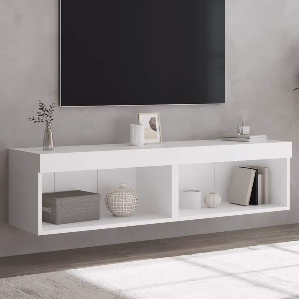 Berkfield Home Set of 2 Modern White TV Cabinets with LED Lights, W/D/H: 60 x 30 x 30 cm – 2