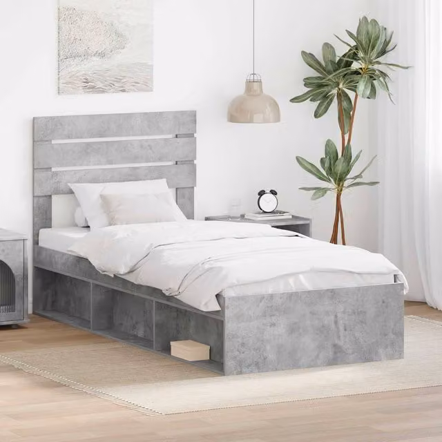 Berkfield Home Modern Bed Frame in Grey Solid Pine Wood and MDF, W/D/H: 100 x 200 cm