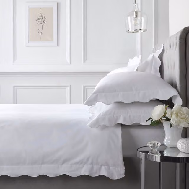 Appletree Scallop Edge 100% Cotton Duvet Cover Set, White, W: 180 cm, H: 200 cm