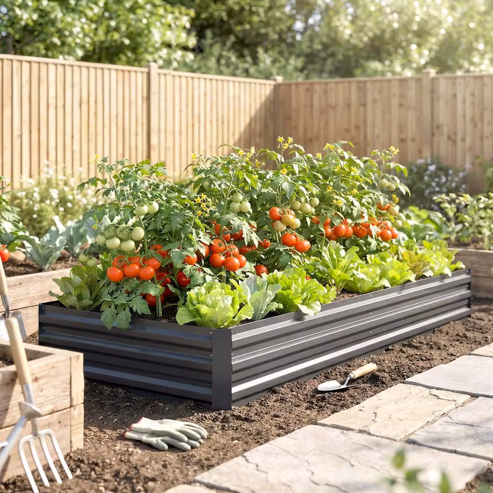 STILVORA Grey Galvanised Steel Raised Garden Bed with DIY Shape, W/D/H: 241 x 120 x 30 cm – 7