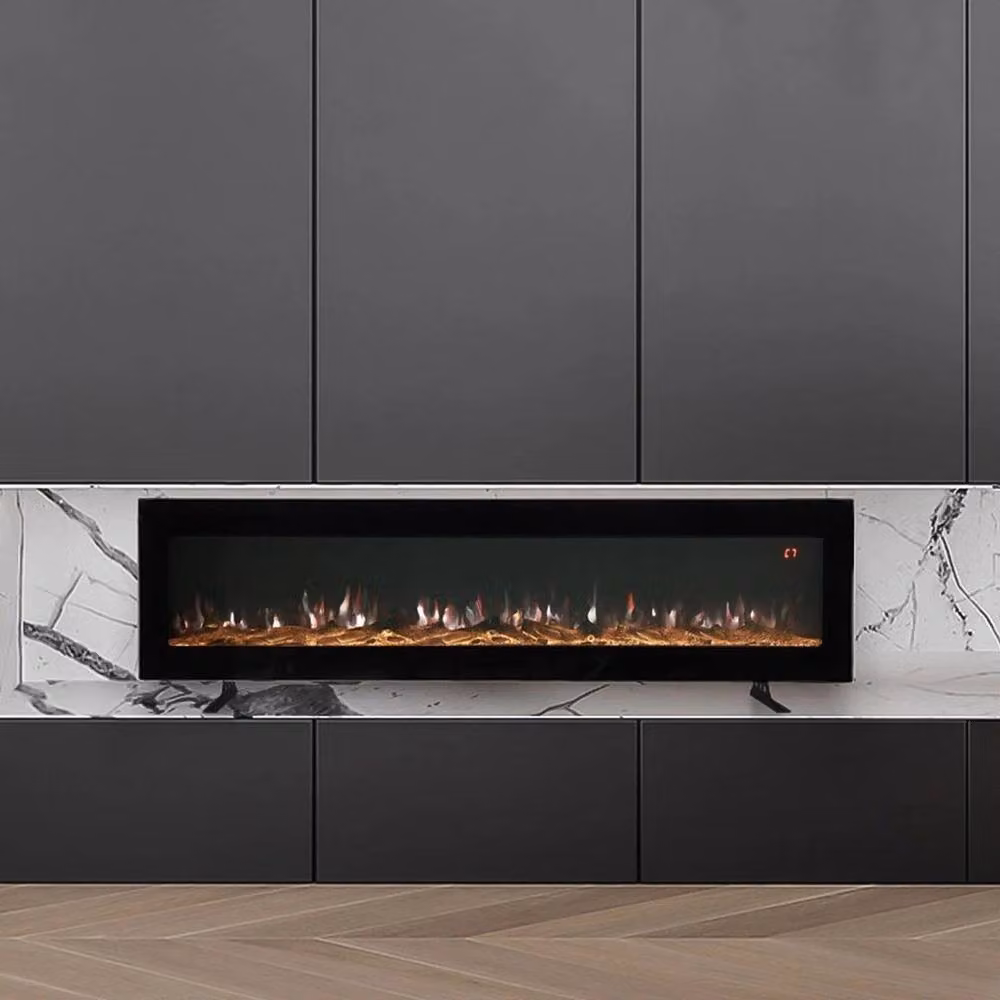 FORGEVIO 50 inch Black Glass Electric Fire Media Wall Fireplace – 4