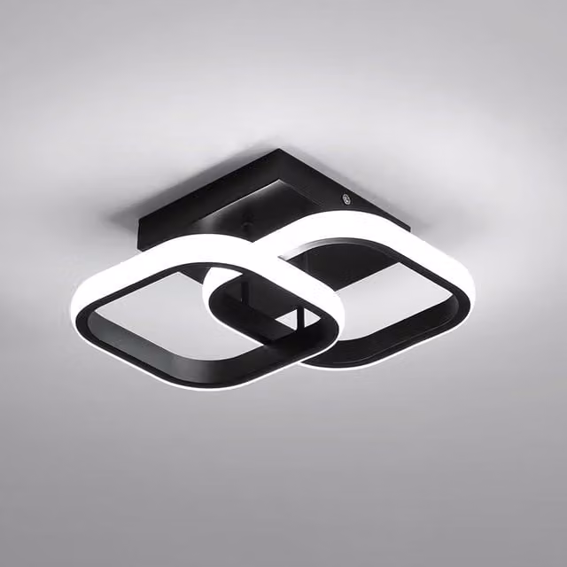 GOECO Modern Square LED Ceiling Light, 22W, Cool White 6500K, Black
