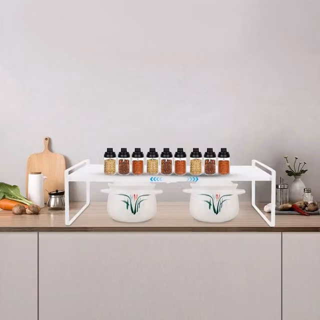 EONLION Expandable Metal Kitchen Cabinet Shelf Organiser, White, Width: 100 cm