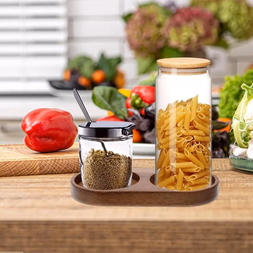 VOGREX Acacia Wood Salt and Pepper Grinder Tray Holder in Brown – 3