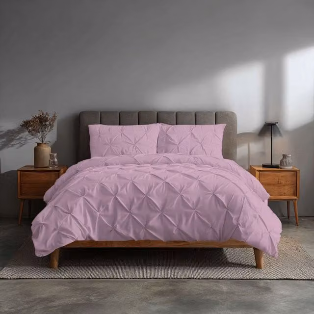 Home Sweet Home UK Pink Pintuck Polycotton Duvet Cover and Pillowcase Set, W/D/H: 135 x 200 cm with Pillowcase 48 x 74 cm – 1