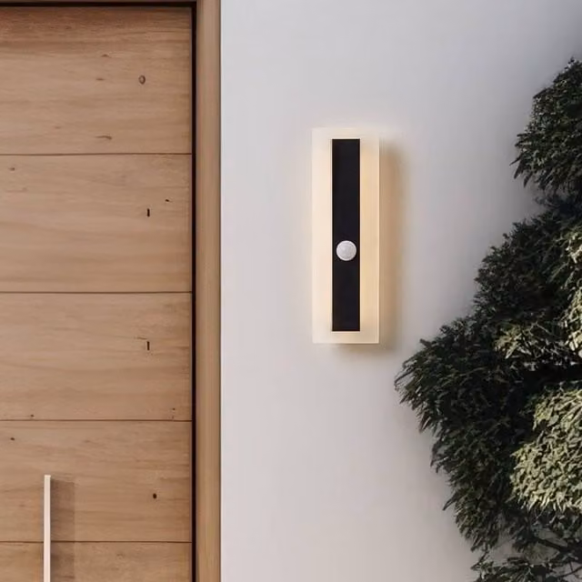 Wyld and Coco Black Steel Outdoor LED Wall Light with Motion Sensor, H 30 cm