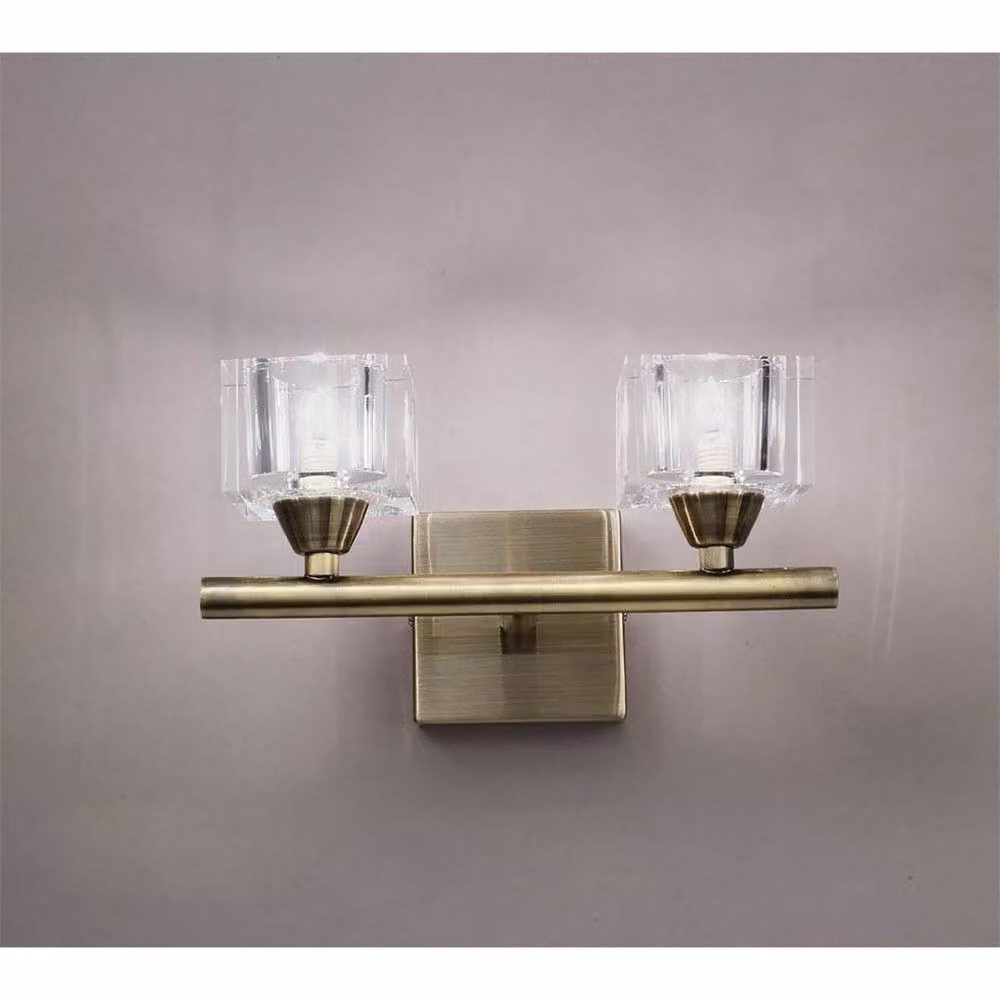 Netlighting Cuadrax Wall 2 Light G9 Modern Rectangular Wall Lamp in Antique Brass and Gold with Transparent Glass – 2