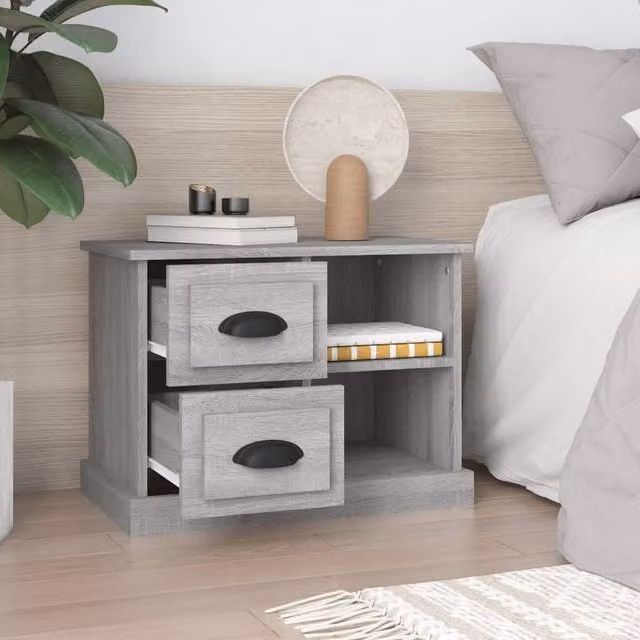 Berkfield Home Elegant Bedside Cabinet in Grey, W: 60 cm, D: 35.5 cm, H: 45 cm – 1