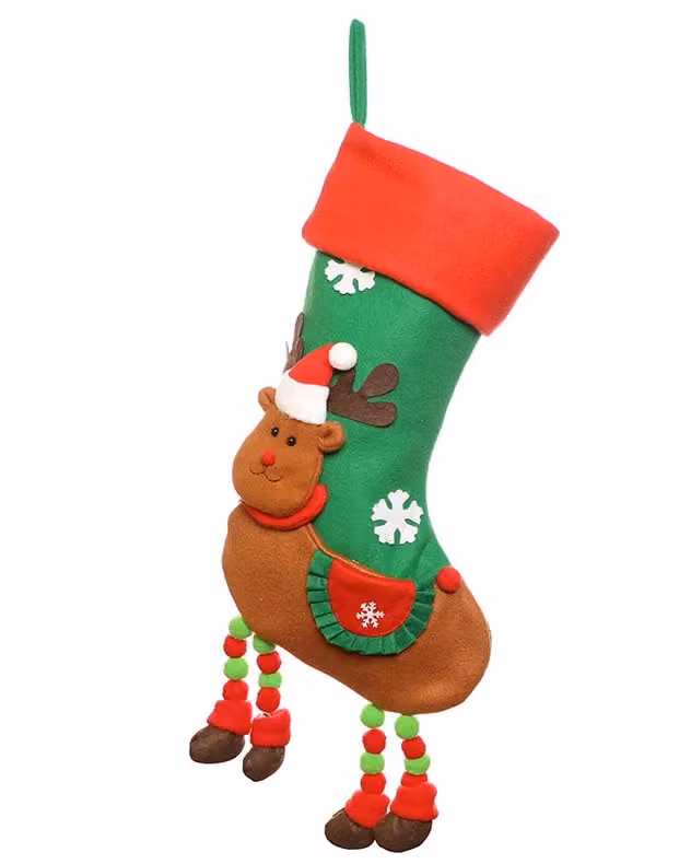 Dibor Set of 4 Reindeer Hanging Textile Christmas Stocking Bags in Red, Green and White – 2